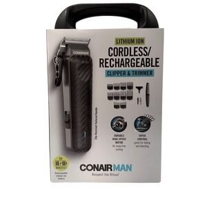 Conair Man Clipper Trimmer Lithium Ion Cordless Rechargeable 17 Pc Carry Case